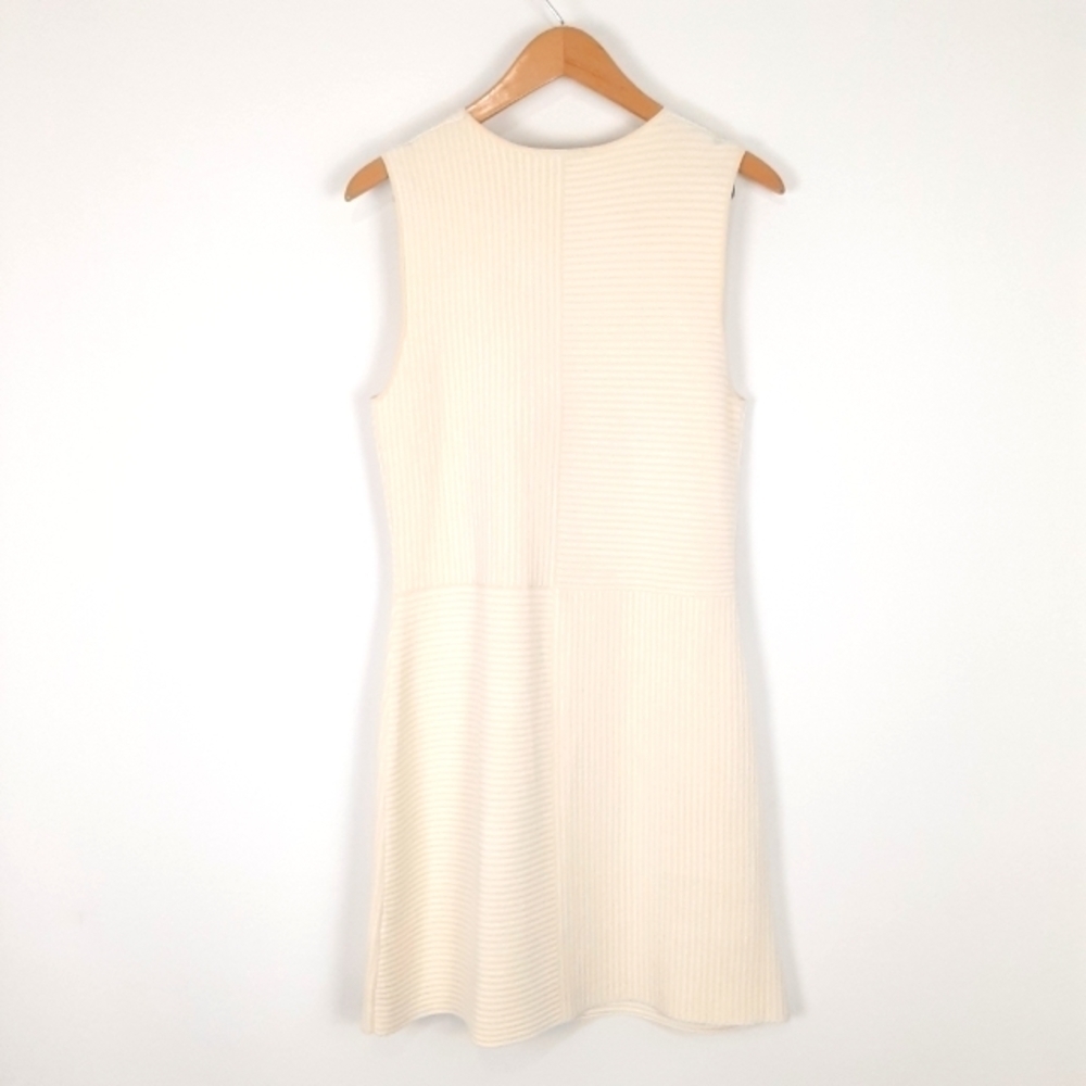 New Theory IRELIA Geometric Knit Dress In Cream/White Combo Size Women's Large - Picture 4 of 8